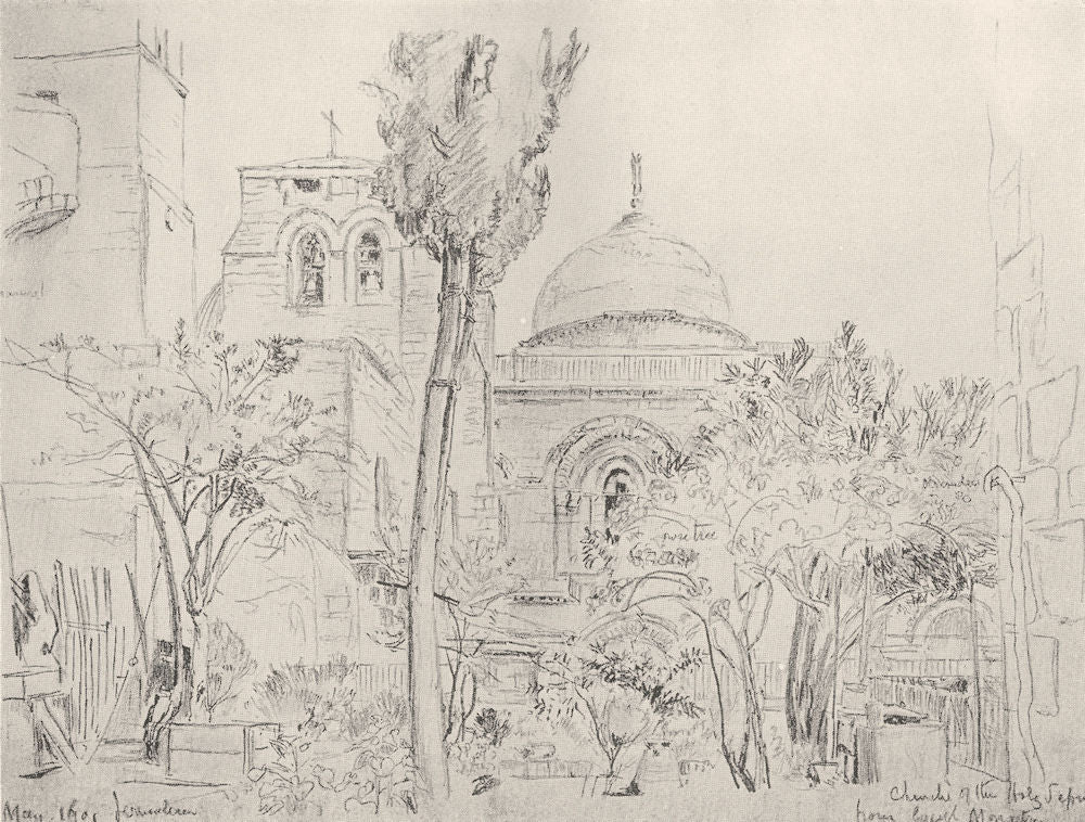 JERUSALEM. Church Holy Sepulchre garden of Greek Monastery 1902 old print